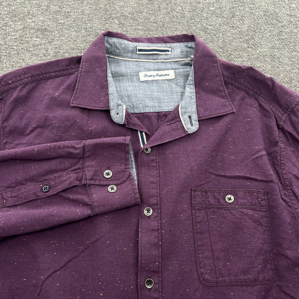 Tommy Bahama Pebble Shores Button Up Shirt Mens XL LS Purple Vacation Beach EUC
